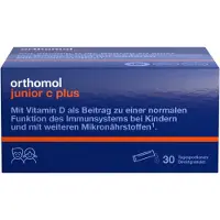 Orthomol VET junior C plus - avec de la vitamine C pour contribuer au fonctionnement normal du système immunitaire - goût framboise/citron vert, 30 portions journalières