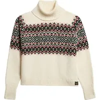 Superdry pour femme. W6110618A Pull col roulé à motif Fairisle beige (L), Casuel, Laine