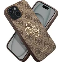 GUESS Coque 4G Metal Logo Backcover pour Apple iPhone 15 - Marron