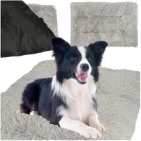 B2X Lit pour chien ou chat, couchage en peluche, coussin à poils longs, shaggy, 115 cm, gris