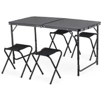 Outtec Table de camping avec 4 chaises - 120 x 60 cm - réglable en hauteur Petite table, table pliante, table de balcon, table - pour le camping, le balcon, le jardin, la plage