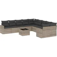 vidaXL Ensemble de salon de jardin 11 pièces avec coussins gris clair Poly rotin