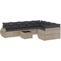 vidaXL Ensemble de 10 canapés de jardin avec coussins gris clair Poly rotin