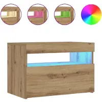 vidaXL Table de chevet avec lumières LED chêne artisanal 60x35x40 cm