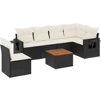 vidaXL Ensemble de salon de jardin 7 pièces avec coussins noir poly rotin