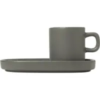 Blomus Pilar Set 2 tasses à espresso avec soucoupes, tasse à café, tasse, céramique, Pewter, 50 ml, 63972