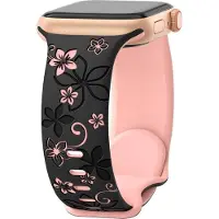 Cover-Discount Apple Watch 44/45/46/49mm - Bracelet de remplacement en silicone Floral (Silicone), Sangles de montre, Noir