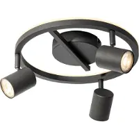 QAZQA Spot de plafond noir GU10 50mm 3 lumières rond avec rétroéclairage et interrupteur à 3 positions - Back Up