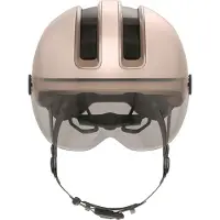 ABUS Casque de ville HUD-Y ACE - casque de vélo stylé avec visière et feu arrière LED magnétique et rechargeable - pour femmes et hommes - Beige, taille L (57-61 cm)