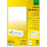 Sigel DP049 - Blanc brillant - 190 x 60 mm - 185 g/m² - 40 unités (20 feuille(s) x 2 cartes d'invitation