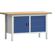 Klw-lutz Betriebseinrichtungen Etabli PW 700 L1500xP700xH840mm Hêtre multiplex gris bleu gentiane 3 tiroirs.1 porte