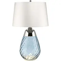 Elstead Lighting Lena Lampe de table E27 61cm verre teinté bleu, abat-jour blanc cassé blanc gris (620 lm, E27, GU10)