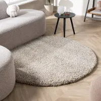 Studio Clarice Tapis rond à poils longs - Yves Beige | Ø 160 cm | Rond | Pile haute
