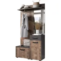 Trendteam Smile Ensemble de garde-robe 1 étagère, 1 tringle à vêtements, 1 pliant, 1 portes, 1 tiroirs finitions Matera gris, chêne tabac.
