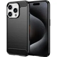 Screen Guard Professional Apple iPhone 15 Pro Étui en carbone brossé souple TPU (Apple iPhone 15 Pro), Coque pour téléphone portable, Noir