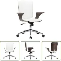 The Living Store Chaise de bureau pivotante Blanc Similicuir et bois courbé