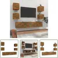 The Living Store Ensemble d'armoires TV 6 pièces chêne fumé bois composite
