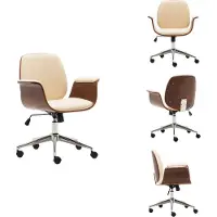 The Living Store Chaise de bureau Crème Bois courbé et similicuir
