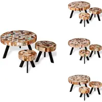 vidaXL Ensemble de trois tables basses en bois massif vieilli - Tables basses