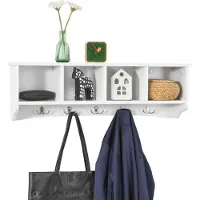 SoBuy Porte-manteau mural Étagère suspendue Armoire de salle de bain avec 5 crochets blanc, L 72cm FRG48-L-W