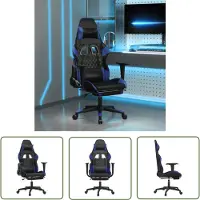 The Living Store Chaise de jeu avec repose-pieds Noir et bleu Similicuir