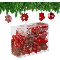 Merkloos Lot de 100 boules de Noël - plastique - mat - brillant - pailleté - 10 motifs - rouge