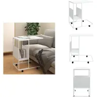 vidaXL Table d'appoint avec roulettes Blanc 55x36x63,5 cm Bois composite - Tables basses