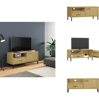 vidaXL Meuble TV OSLO avec pieds métalliques Pin massif brun - Meubles TV