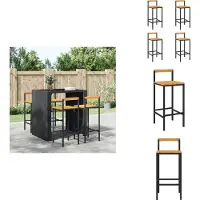 vidaXL Tabouret de bar 4 pcs. noir poly rotin et acacia massif - Tabouret de bar