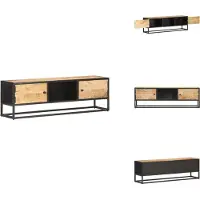 vidaXL Armoire TV avec porte sculptée 130x30x40 cm Bois de manguier brut - Meuble TV
