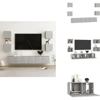 vidaXL Ensemble d'armoires TV 7 pièces gris béton Matériau dérivé du bois - Meubles TV