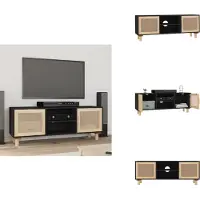 vidaXL Armoire TV Noir 105x30x40 cm Pin massif Rotin naturel - Meuble TV