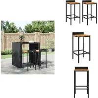 vidaXL Tabouret de bar 2 pcs. noir Poly rotin et bois massif acacia - Tabouret de bar