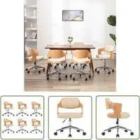 The Living Store Chaise de salle à manger pivotante 6 pcs. Crème Bois courbé et similicuir