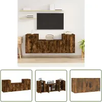 The Living Store Ensemble de meubles TV 3 pièces chêne fumé bois composite