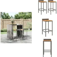 vidaXL Tabouret de bar 2 pcs. Gris Poly rotin et bois massif acacia - Tabouret de bar
