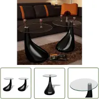 The Living Store : 2 tables d'appoint avec plateau rond en verre, noir brillant