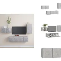vidaXL Ensemble de meubles TV 4 pièces gris béton Matériau dérivé du bois - Meubles TV
