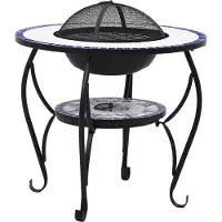 vidaXL Table de feu Mosaïque Céramique Bleu et Blanc 68 cm