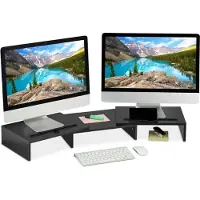 Relaxdays Support Pour 2 Moniteurs, Extensible, Idéal Pour Votre Bureau, Organiseur Pratique, Beaucoup De Place, Noir -