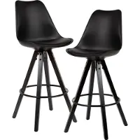 FineBuy Lot de 2 tabourets de bar noir similicuir / bois massif Chaise de bar scandinave 2 pièces avec pieds noirs Tabouret de comptoir avec dossier Hauteur d'assise 77 cm