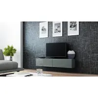 Cama RTV Cabinet VIGO '140' 30/140/40 gris/gris brillant, Gris, Panneau de particules, Gris, Panneau de particules, Stratifié, Mat