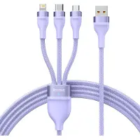 Baseus 3W1 Flash Ii Usb Cable, Usb-C + Micro Usb + Lightning, 66W, 1.2M (Purple)