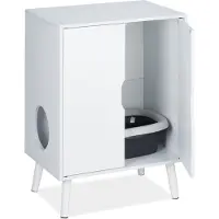 Relaxdays Meuble pour litière , 2 portes, cache-litière, entrée, meuble pour chat, dimensions : 77 x 58 x 40 cm, blanc