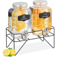 Relaxdays Getränkespender, Distributeur de boissons, Transparent, Noir, Argent