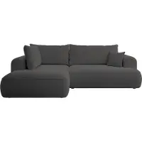 Selsey Canapé d'angle Ovo avec fonction sommeil, coffre de lit, ottomane à droite, housse Boucle en gris foncé