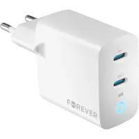 Forever GaN chargeur rapide 40W chargeur mural 2x port USB-C PD, QC en blanc