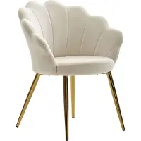 FineBuy Chaise de salle à manger Tulpe, rembourrée de velours blanc, chaise de cuisine à pieds dorés, chaise baquet, design scandinave, chaise rembourrée avec revêtement en tissu