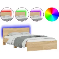 vidaXL Cadre de lit avec tête de lit éclairage LED chêne Sonoma 140x200cm