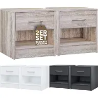 Casaria 2x Table de chevet brun 41x39x28cm avec tiroir